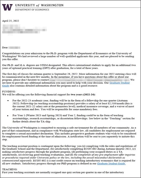 Economics phd offer