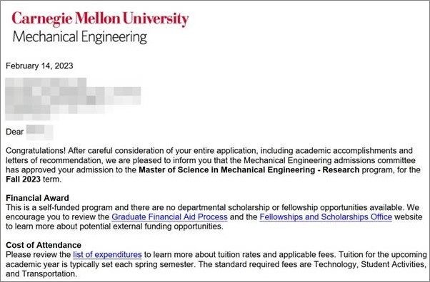 미국 기계공학 석사과정 Carnegie Mellon 오퍼