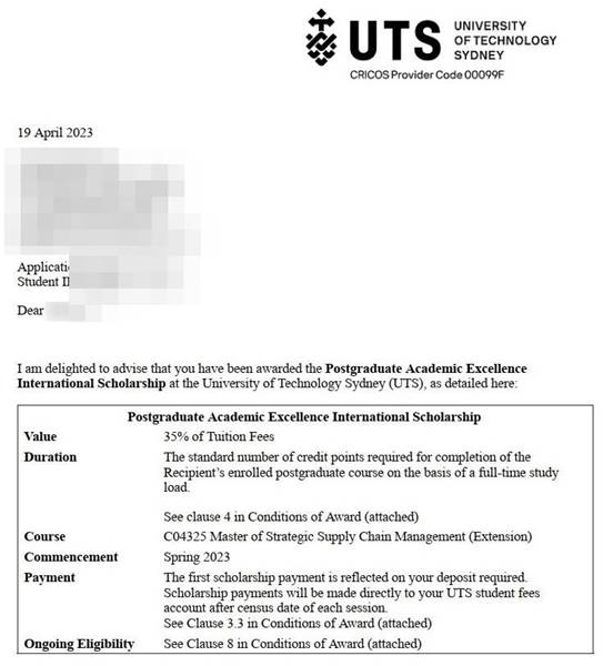 호주대학 UTS Master of SCM 2023 합격 오퍼