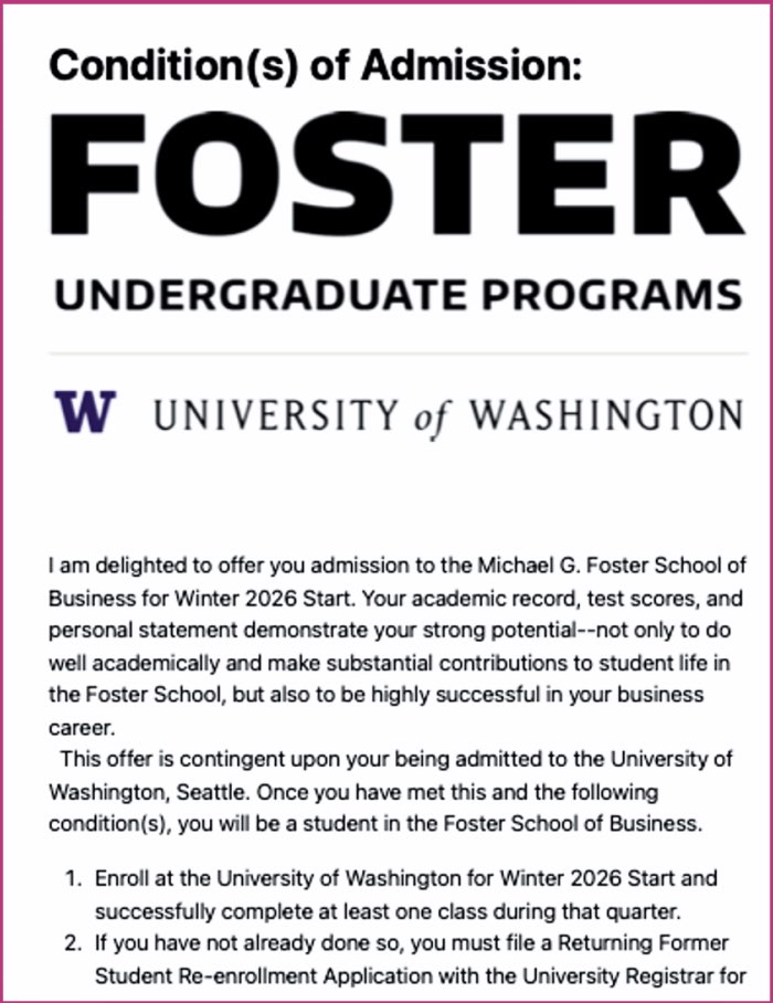 위싱턴대학교 포스터 비즈니스 스쿨 경영학 전공 편입 합격 2026