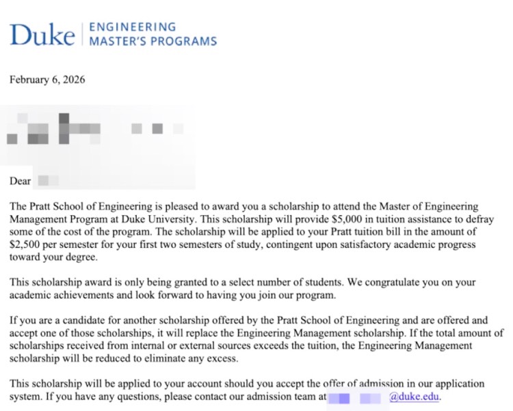 공학과 비즈니스 통찰력을 결합한 전공, 듀크대학교 경영공학 2026 합격