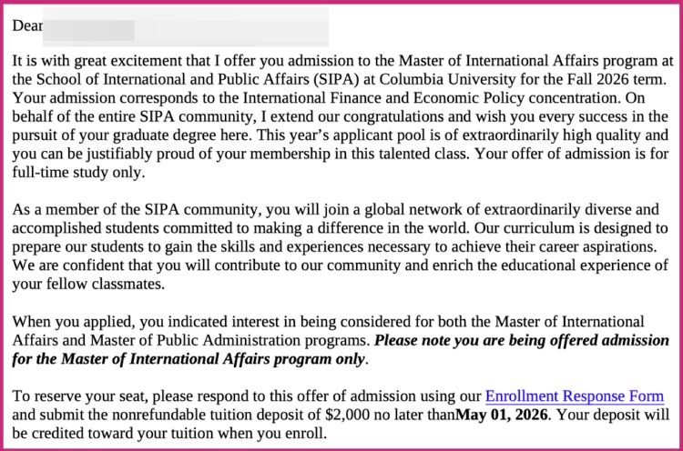 미국 최고의 국제관계학 석사 컬럼비아대학교 2026 합격