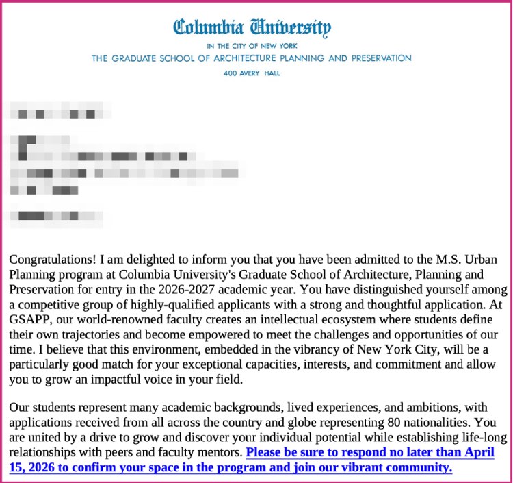 미국 도시계획 석사 아이비리그 코넬, 컬럼비아대학교 합격