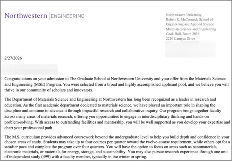 노스웨스턴 대학교 재료공학 석사 합격, 박사 유학을 위한 논문 트랙 전략