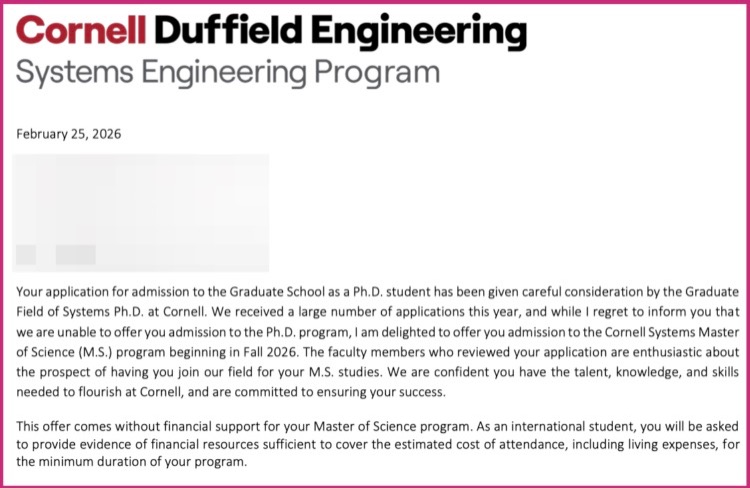 산업공학 명문 코넬대학교 Systems 연구석사 합격 및 과정 분석